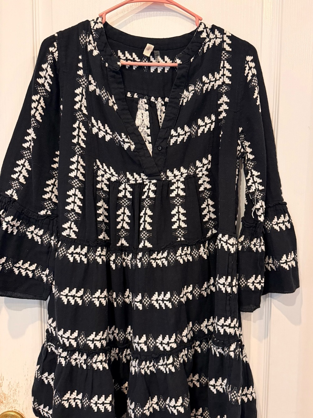 Navy and White Patterned Tiered Dress